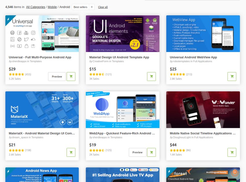 CodeCanyon mobile app template bestsellers